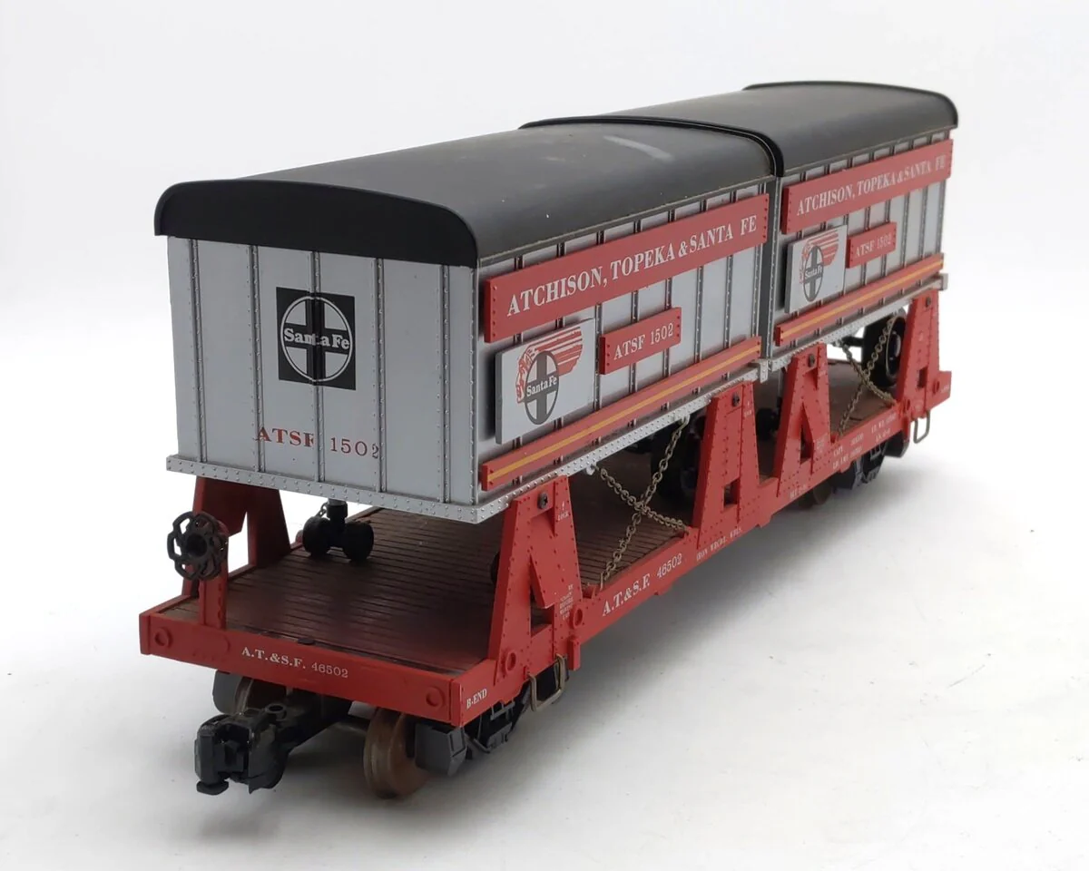 Aristo-Craft 46502 G ATSF Flatcar w/ 2 Piggyback Trailers- Metal Wheels #1502 EX/Box - Image 3