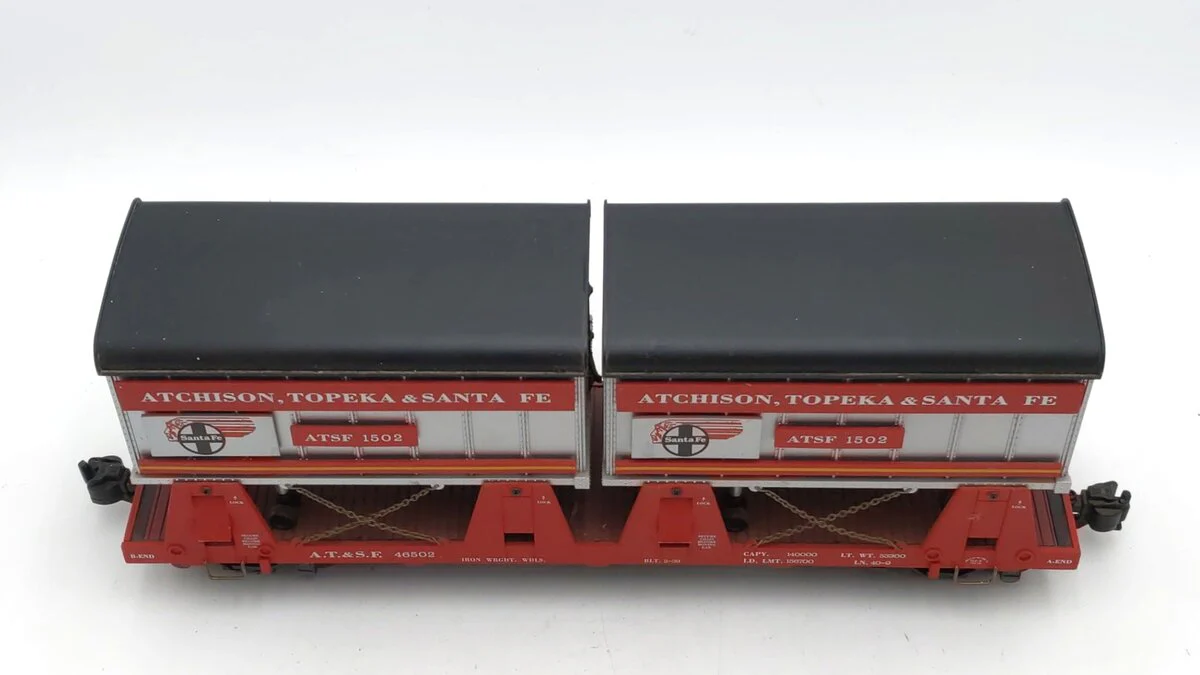 Aristo-Craft 46502 G ATSF Flatcar w/ 2 Piggyback Trailers- Metal Wheels #1502 EX/Box - Image 4