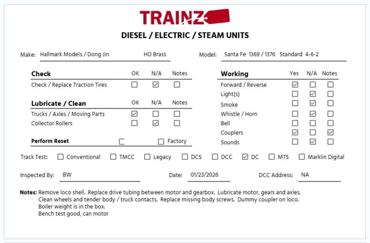 Hallmark Models 1369/1376 HO ATSF 4-6-2 Steam Locomotive & Tender -Unpainted EX/Box - Image 12