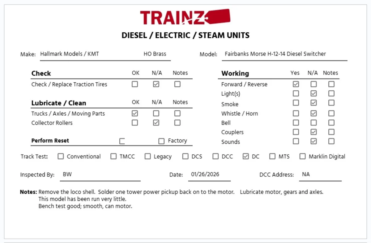 Hallmark Models H-12-44 HO Brass FM Diesel Locomotive EX - Image 12