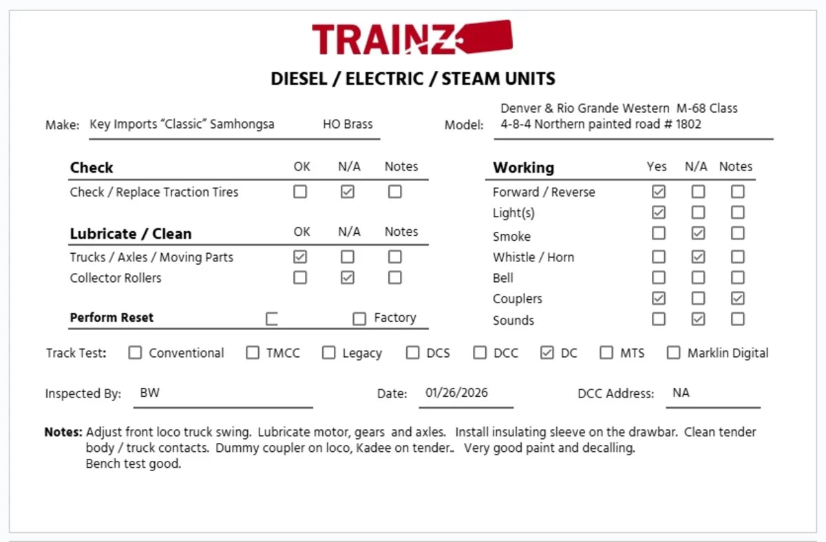 Key Imports HO Scale Rio Grande BRASS 4-8-4 M-68 Steam Loco & Tender #1802 EX/Box - Image 12