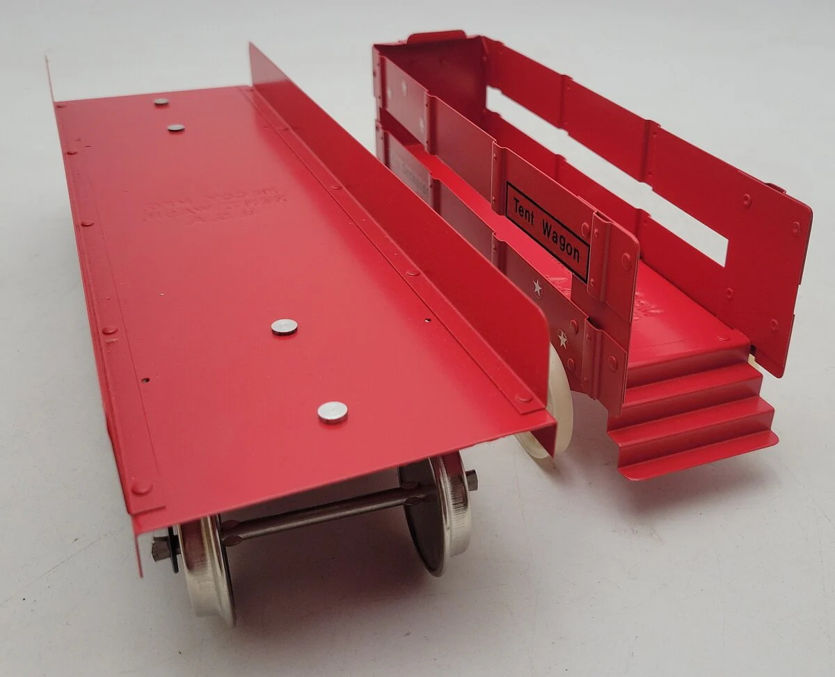 McCoy 256 Standard Gauge Flatcar w/Tent Wagon EX/Box - Image 7