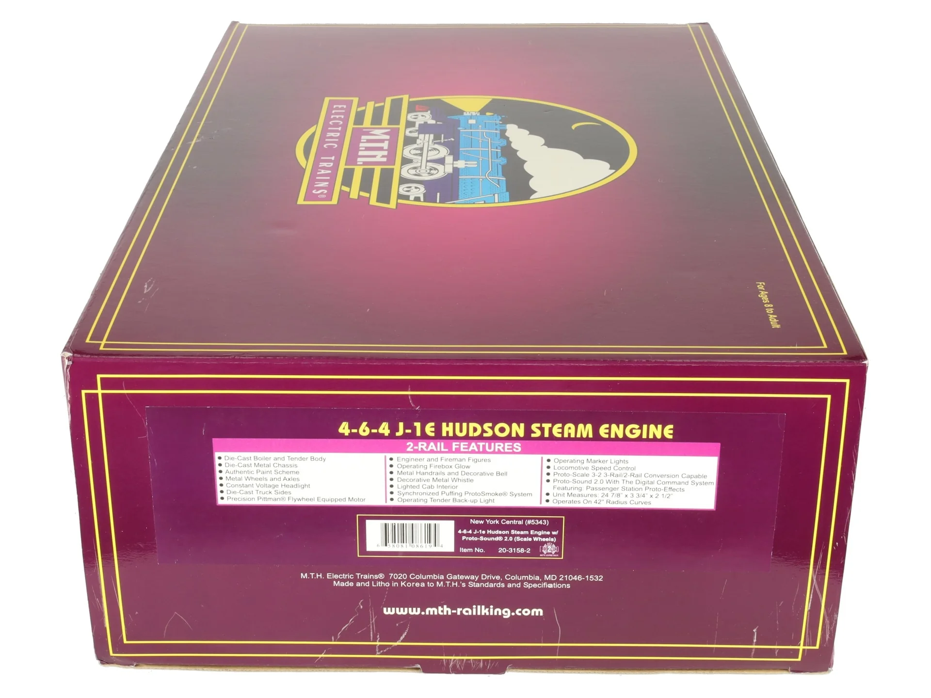 MTH 20-3158-2 O NYC 4-6-4 J-1E Hudson Steam Engine W/PS2 #5343 (2-Rail) LN/Box - Image 8