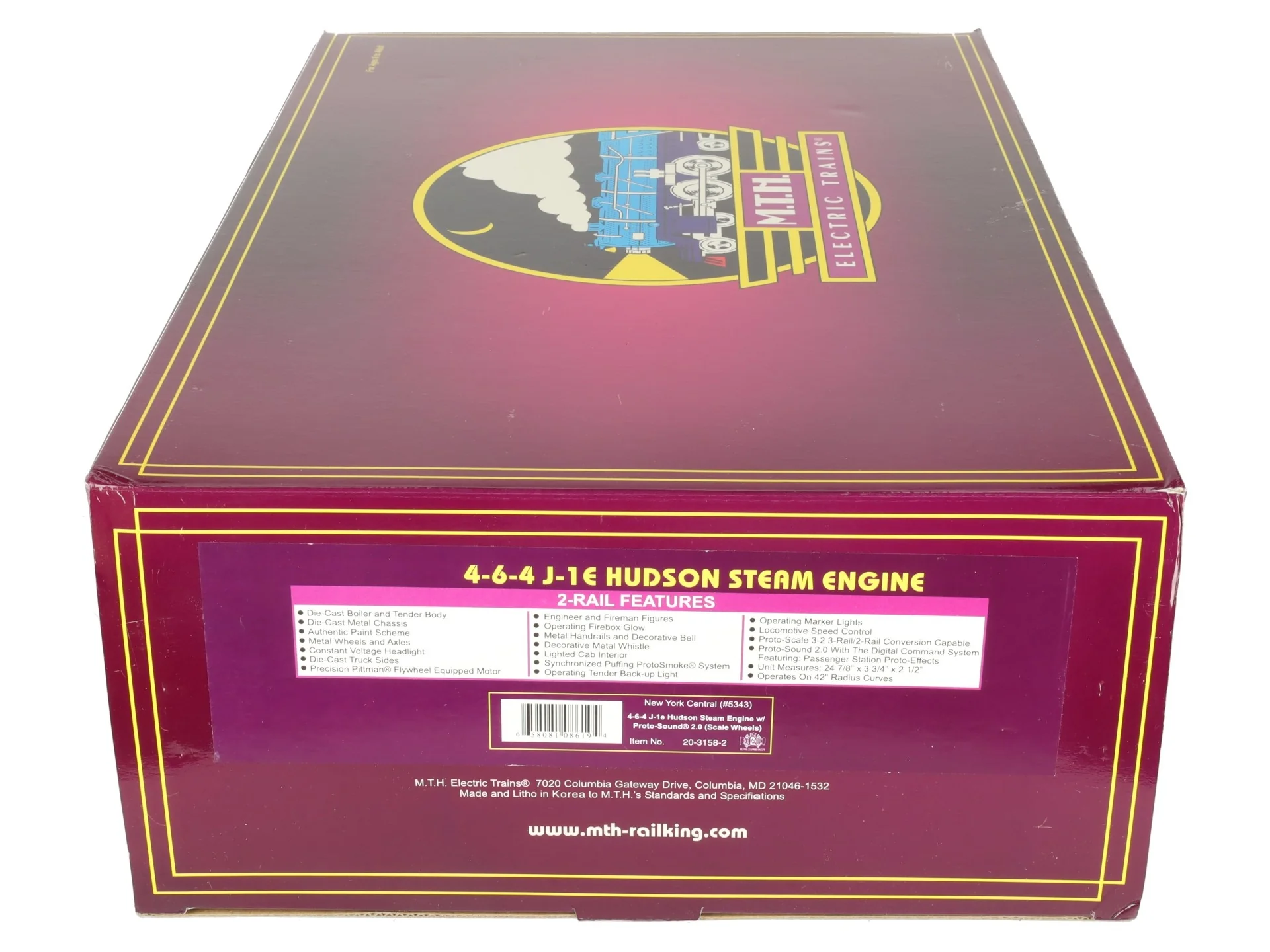 MTH 20-3158-2 O NYC 4-6-4 J-1E Hudson Steam Engine W/PS2 #5343 (2-Rail) LN/Box - Image 9