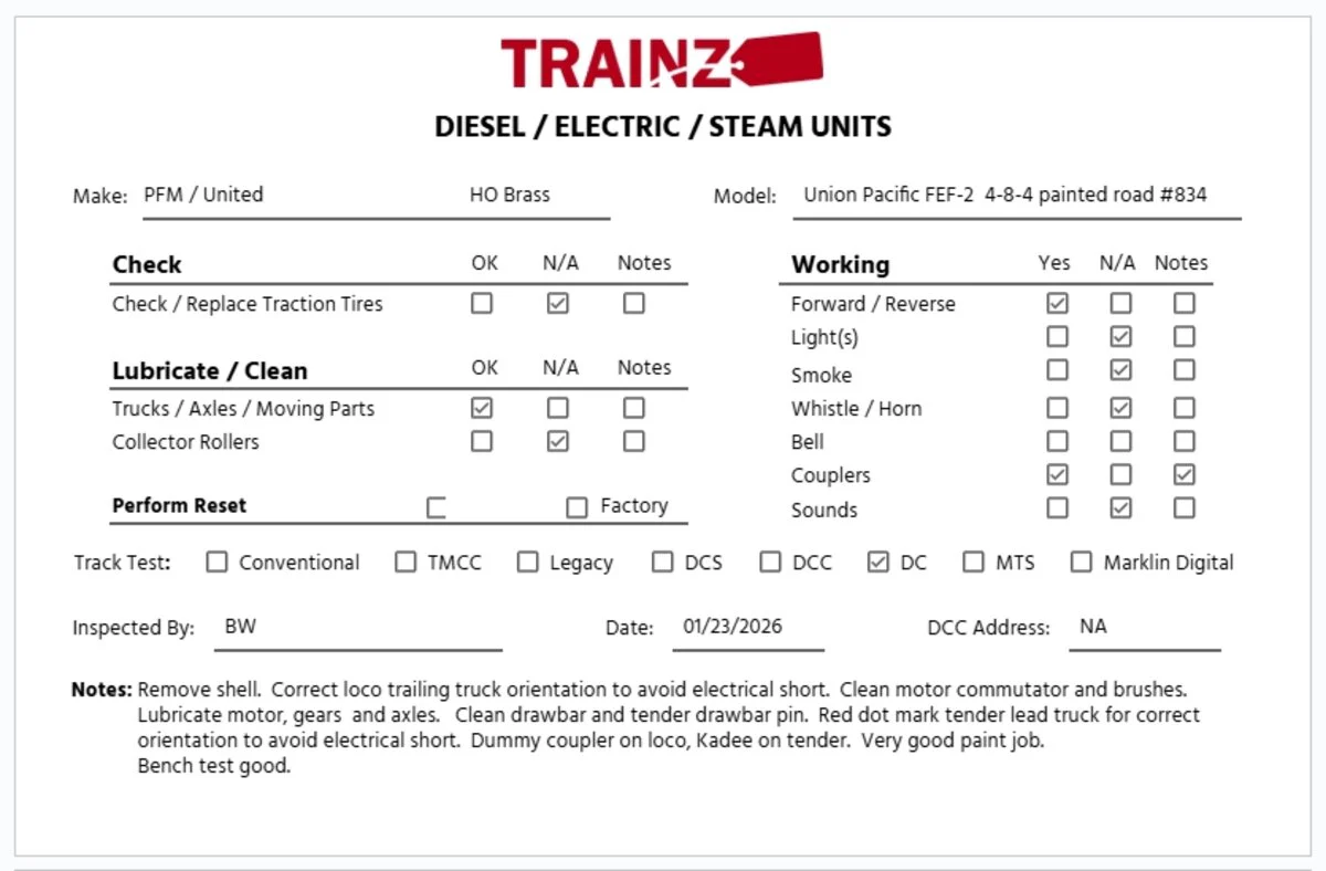 PFM United Models HO BRASS United Pacific 4-8-4 Steam Locomotive & Tender #834 EX/Box - Image 11